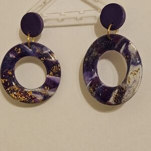 Purple and Gold Hoop Clay Earrings